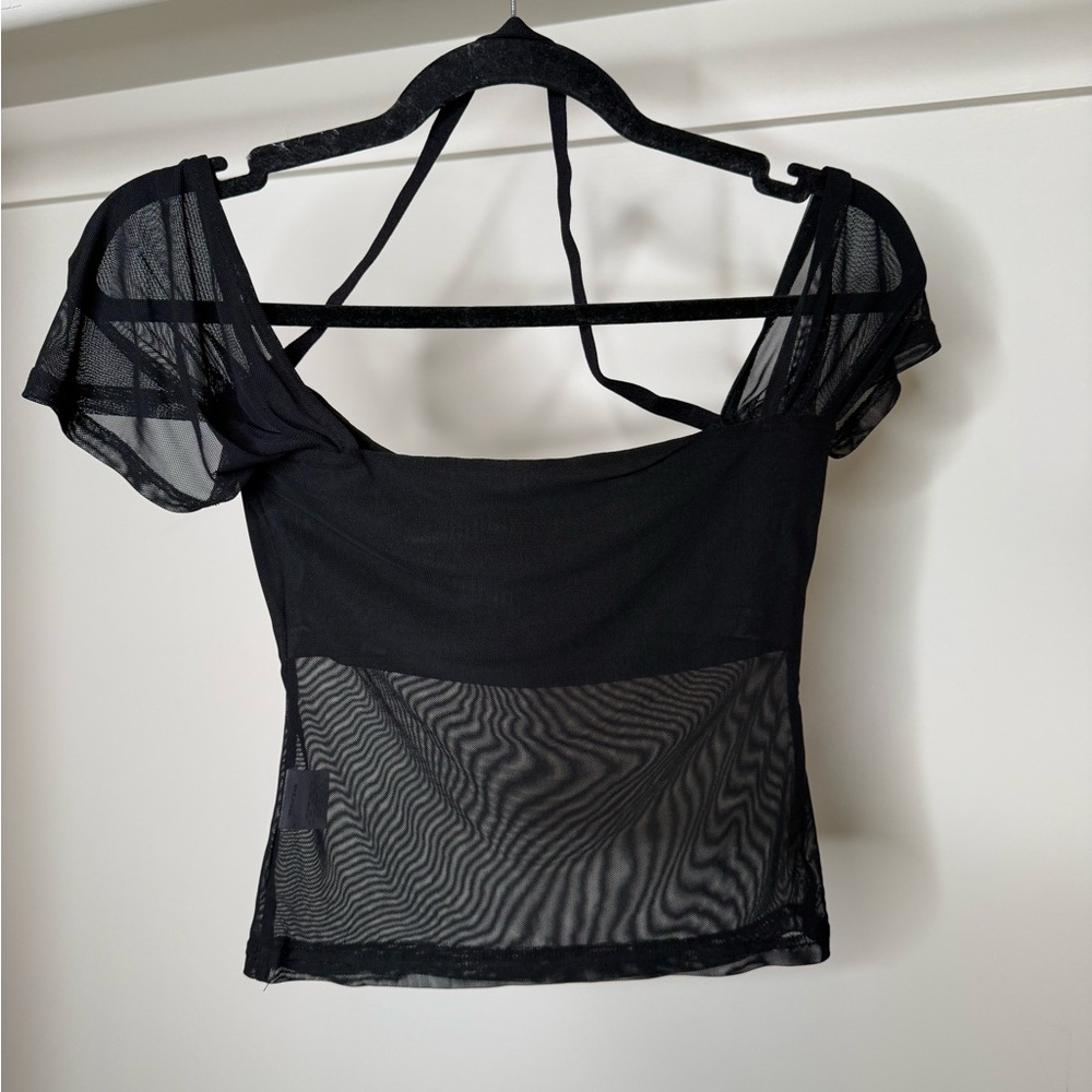 White Fox Boutique Black Sheer Short Sleeve Top